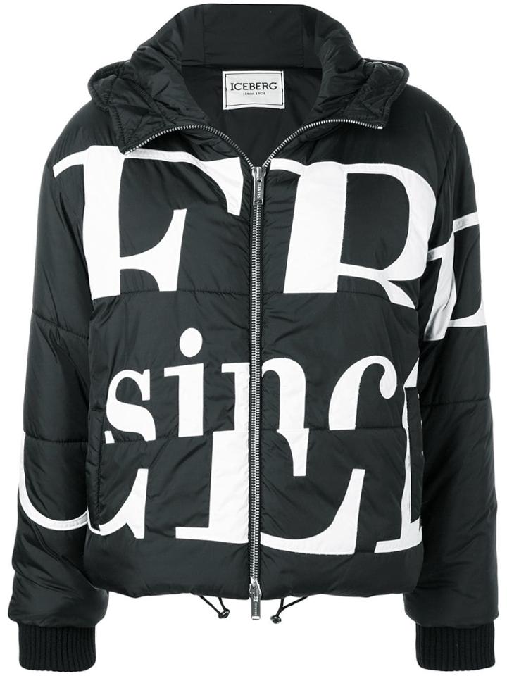 Iceberg Logo Print Padded Jacket - Black