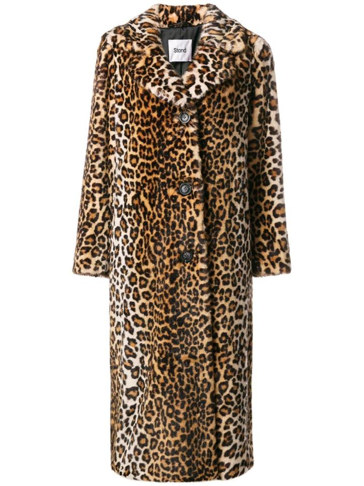 Stand Oversized Leopard Print Coat - Neutrals