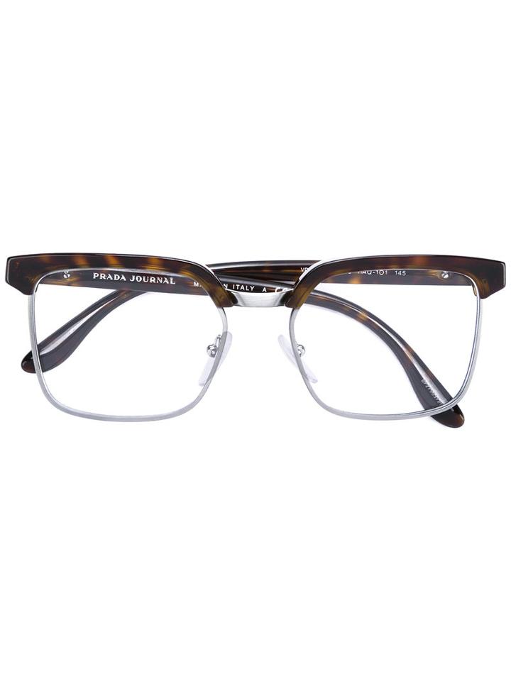 Prada Eyewear - 'vpr15s' Wayfarer Glasses - Women - Acetate/metal - 54, Brown, Acetate/metal