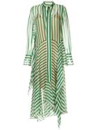 Petar Petrov Asymmetric Striped Silk Dress - Green