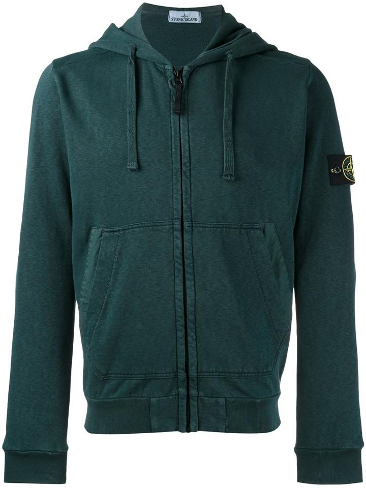 Stone Island Zipped Hoodie, Men's, Size: Small, Green, Cotton