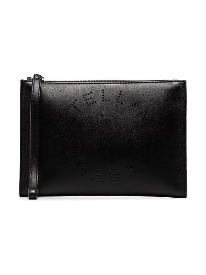 Stella Mccartney Black Stella Logo Perforated Faux Leather Clutch