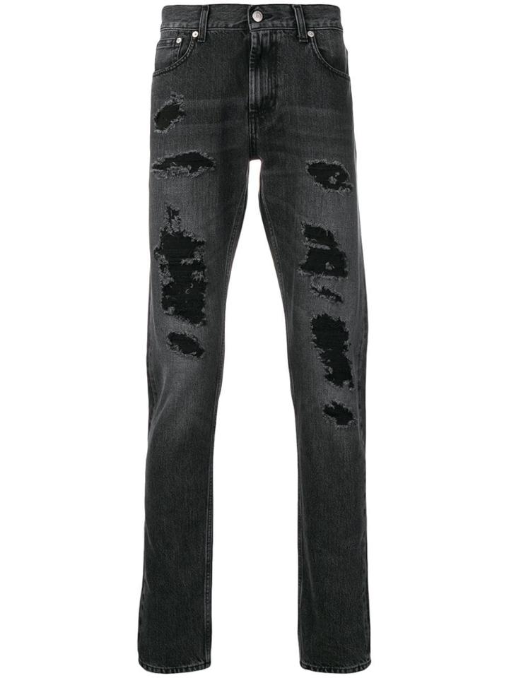 Alexander Mcqueen Distressed Straight-cut Jeans - Black