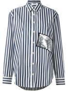 Msgm Sequin Striped Shirt, Women's, Size: 44, Blue, Cotton