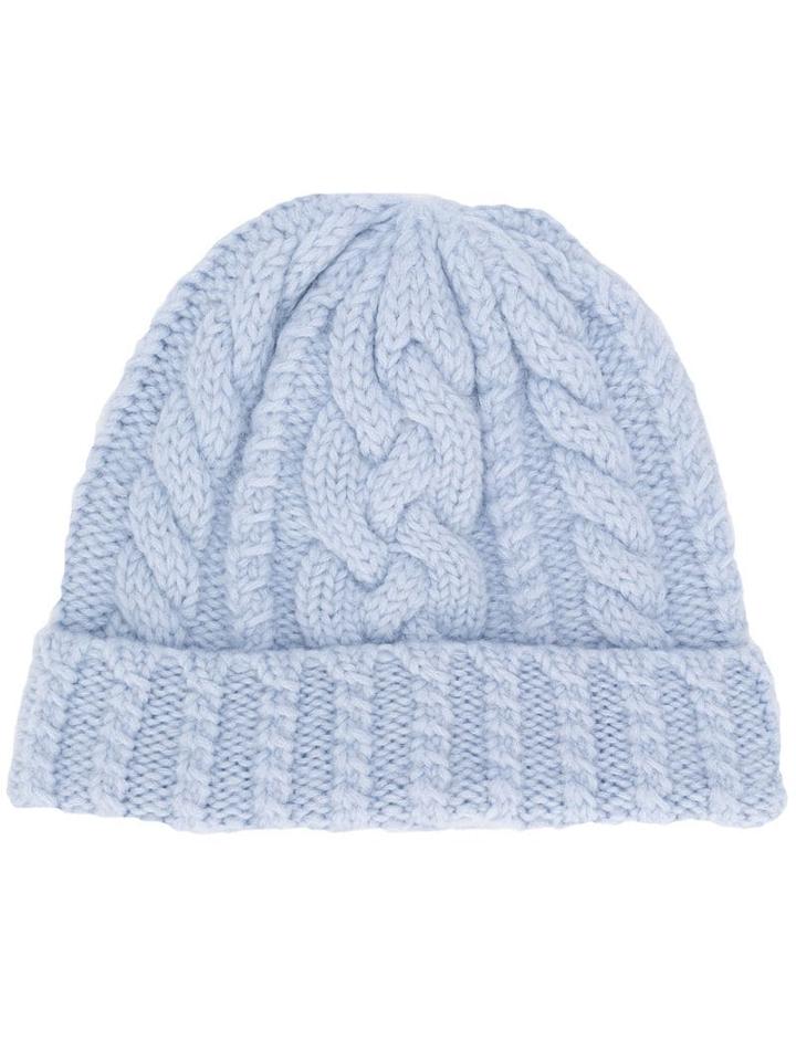 Ami Paris Cable Knit Beanie - Blue