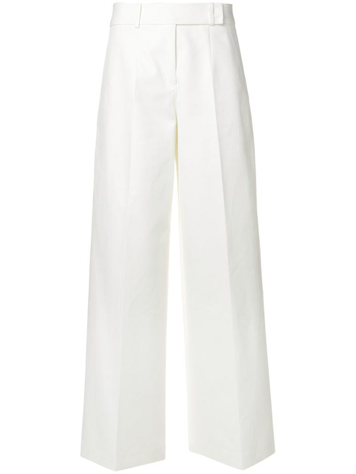 Jil Sander Navy Pleat Front Wide Leg Trousers - White