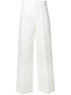 Jil Sander Navy Pleat Front Wide Leg Trousers - White