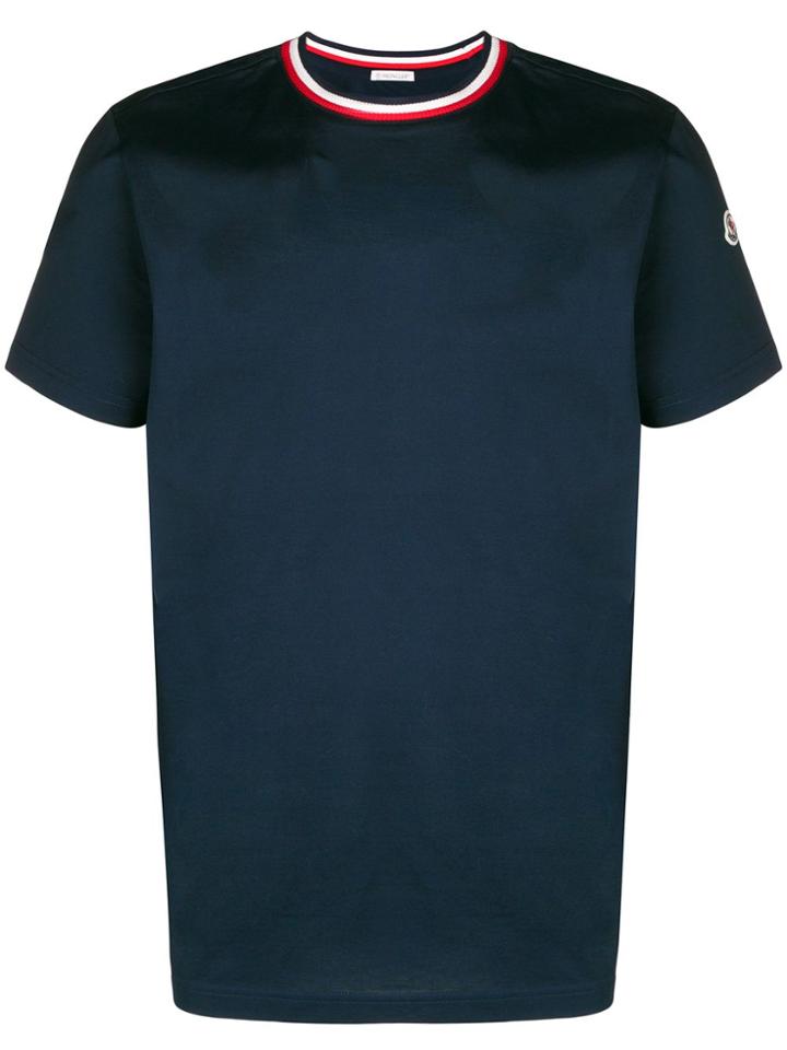 Moncler Contrast Collar Short Sleeve T-shirt - Blue