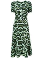Givenchy Leopard Print A-line Dress, Women's, Size: 38, Green, Viscose/spandex/elastane