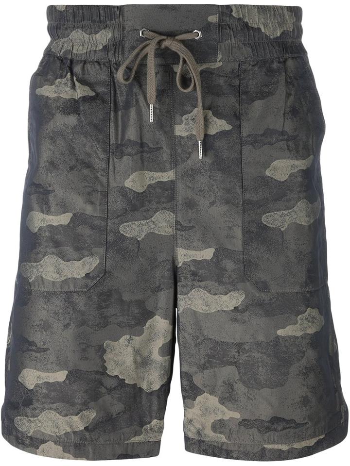 Helmut Lang Camouflage Print Shorts, Men's, Size: Small, Grey, Polyamide/cotton