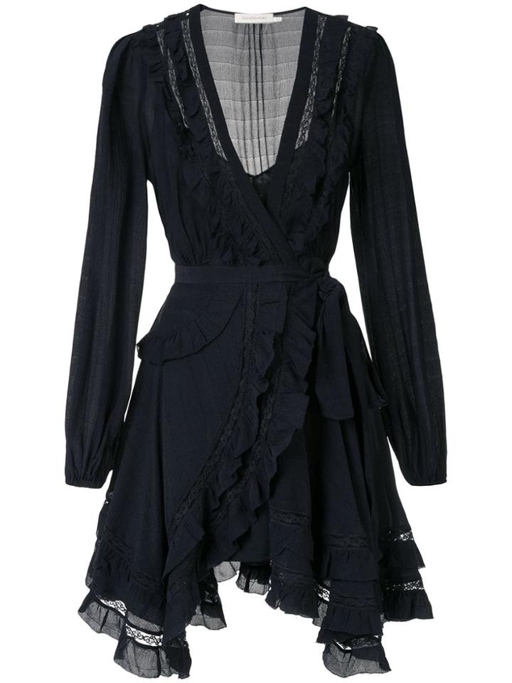 Zimmermann Ruffle Trim Wrap Dress - Blue