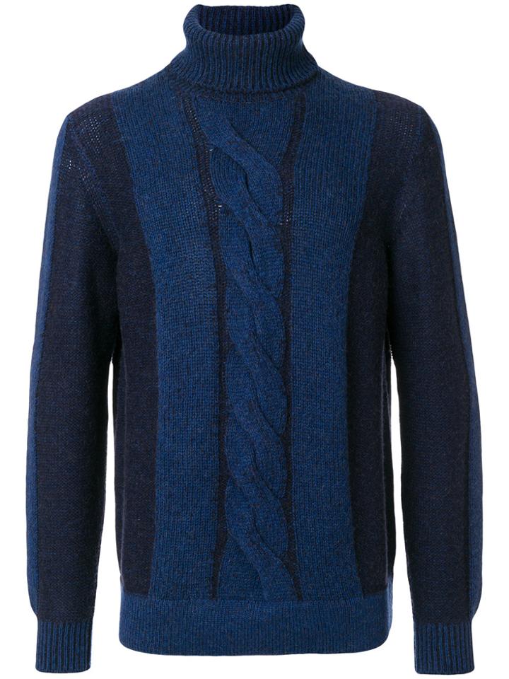 Loro Piana Cable Knit Roll Neck Jumper - Blue