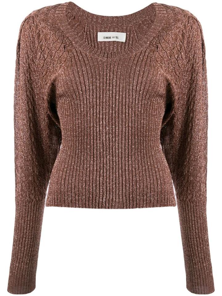 Circus Hotel V-neck Glittery Jumper - Brown