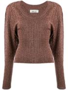 Circus Hotel V-neck Glittery Jumper - Brown