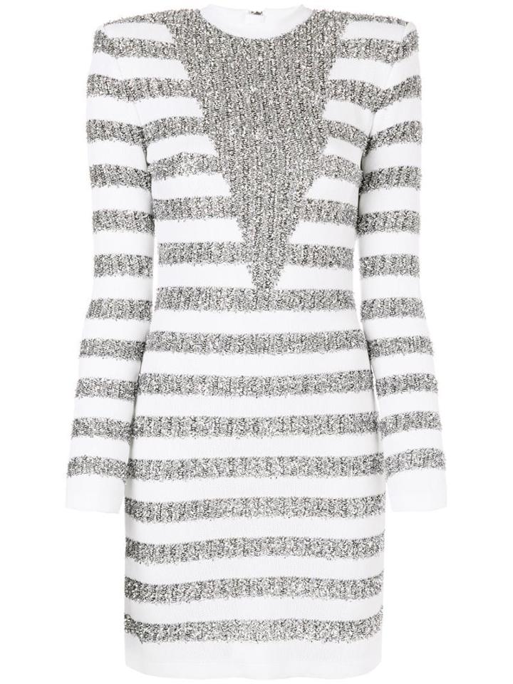 Balmain Glitter Detail Striped Dress - Metallic