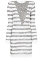 Balmain Glitter Detail Striped Dress - Metallic