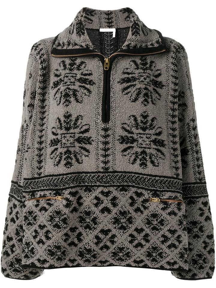 Chloé Jacquard Zip Jumper, Women's, Size: Small, Grey, Cashmere/wool