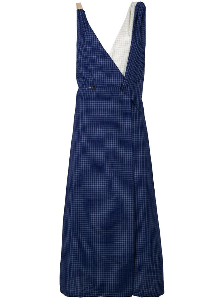 Walk Of Shame Checkered Buttoned Dress - Blue