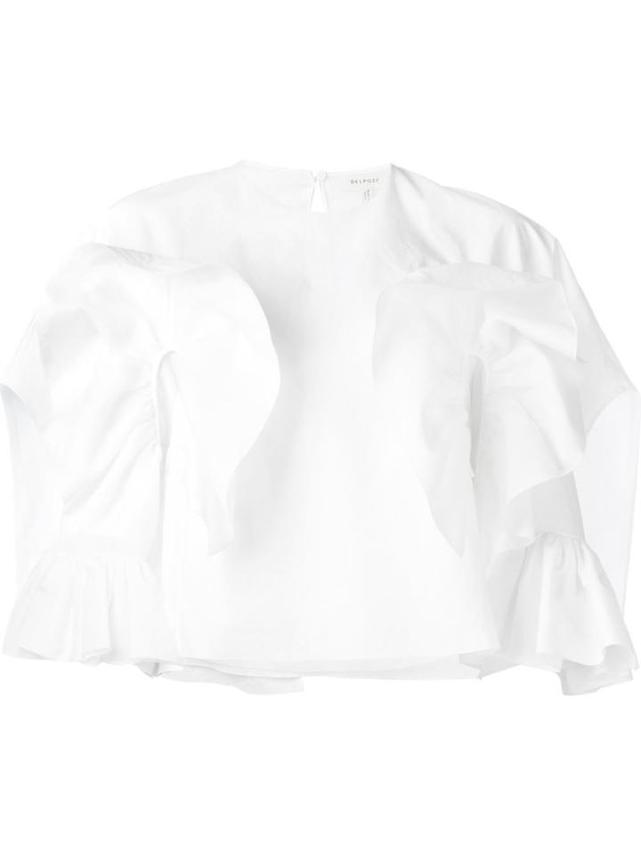 Delpozo Ruffle Blouse, Women's, Size: 38, White, Silk/cotton