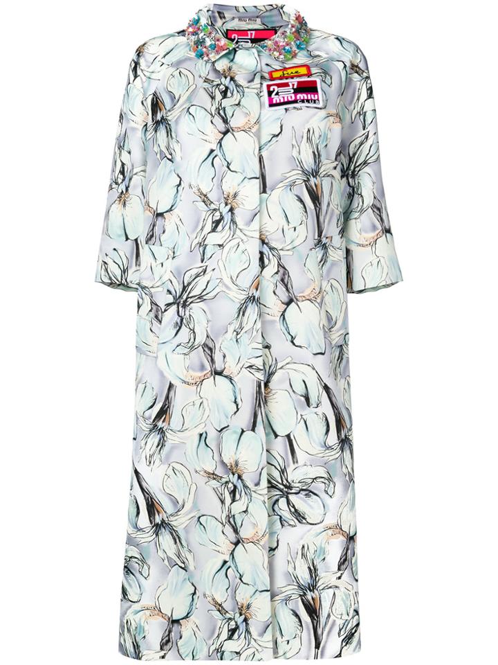 Miu Miu Floral Dress Coat - Blue