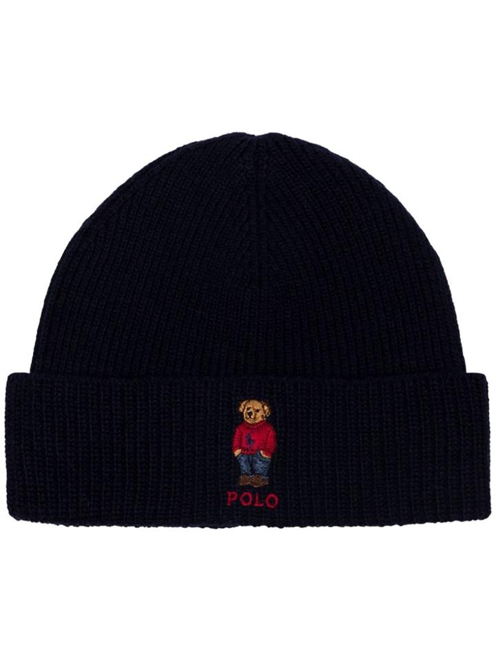 Polo Ralph Lauren Embroidered Bear Logo Beanie Hat - Blue