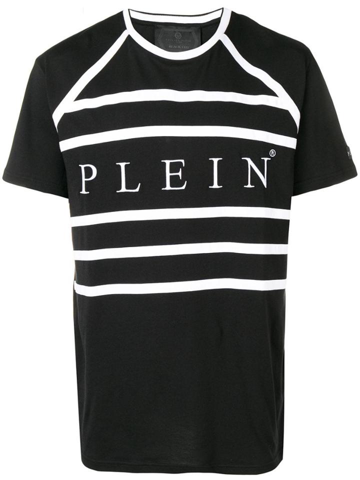 Philipp Plein Striped Logo Print T-shirt - Black