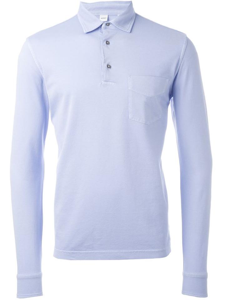 Aspesi Longsleeved Polo Shirt, Men's, Size: Xxl, Blue, Cotton