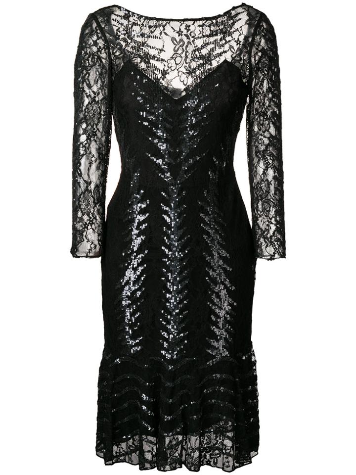 Temperley London Boat Neck Fitted Waist Beaded Dress - Black