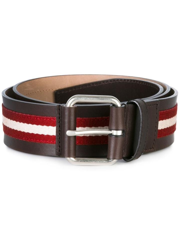 Bally Striped Belt, Men's, Size: 100, Brown, Calf Leather