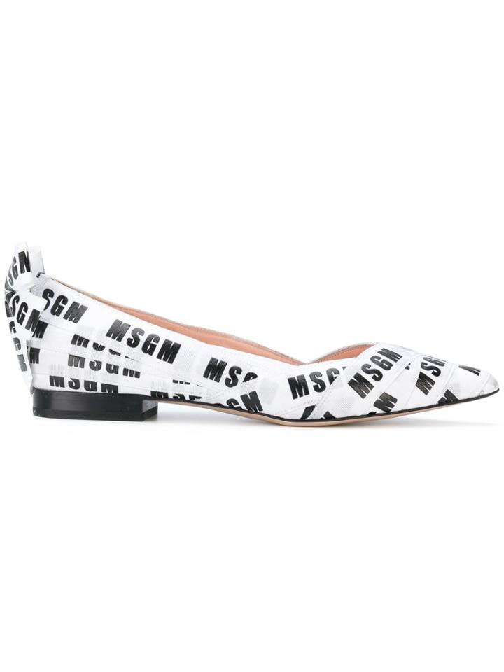 Msgm Pointed Toe Branded Ballerinas - White