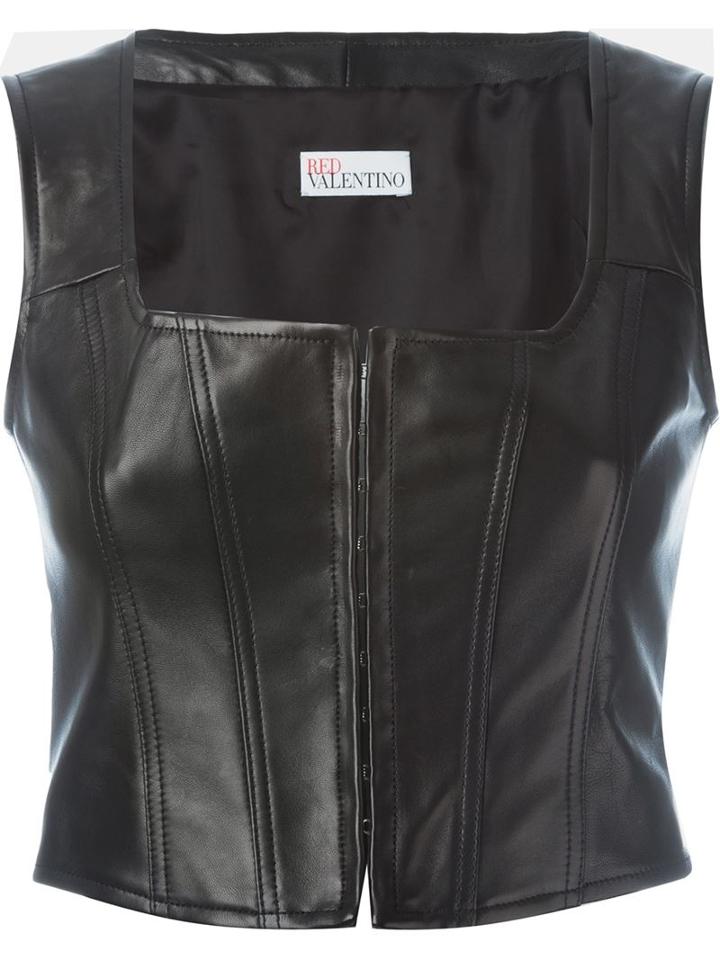 Red Valentino Laced Corset Top, Women's, Size: 42, Black, Lamb Skin/viscose