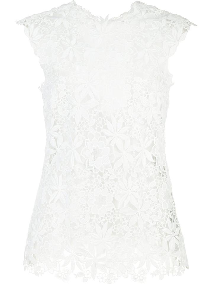 Monique Lhuillier Lace Tank Top, Women's, Size: 6, White, Nylon/polyester
