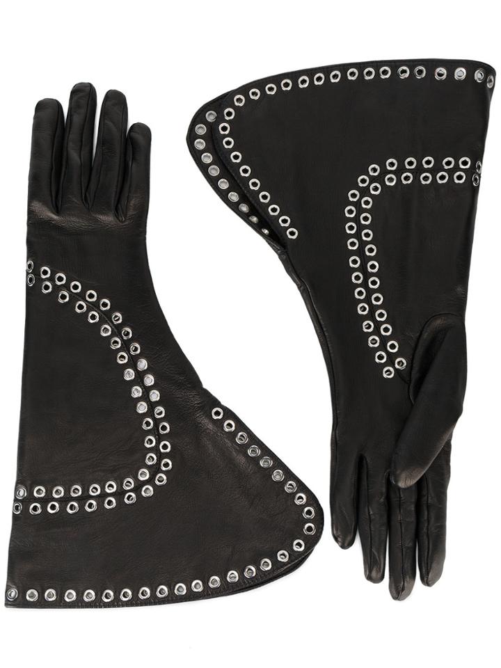 Alexander Mcqueen Fold-over Embellished Gloves - Black