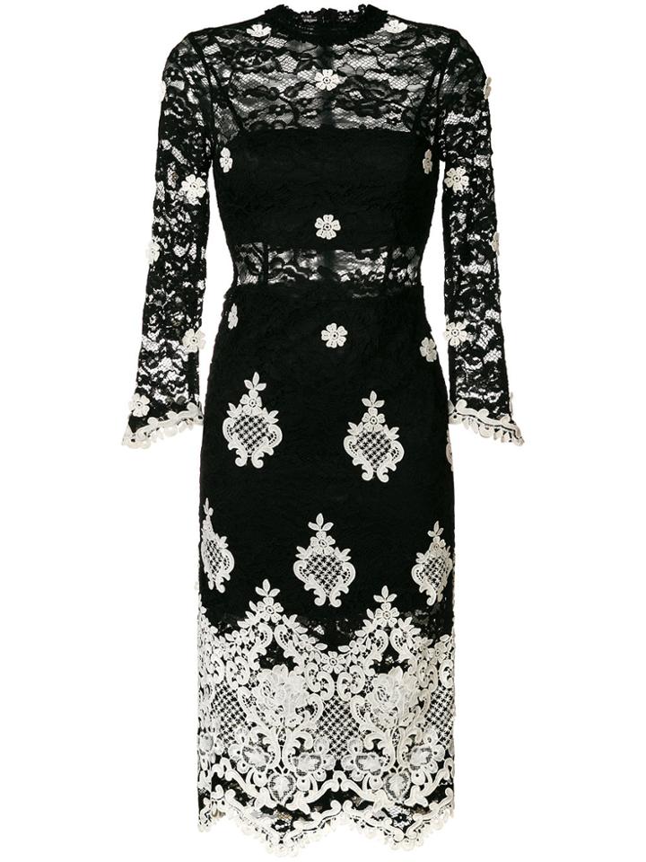 Alexis Floral Appliqué Lace Dress - Black
