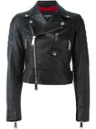 Dsquared2 Cropped Biker Jacket, Women's, Size: 38, Black, Leather/viscose/polyester