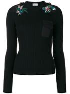 Red Valentino Flower Patches Ribbed Jumper - Black
