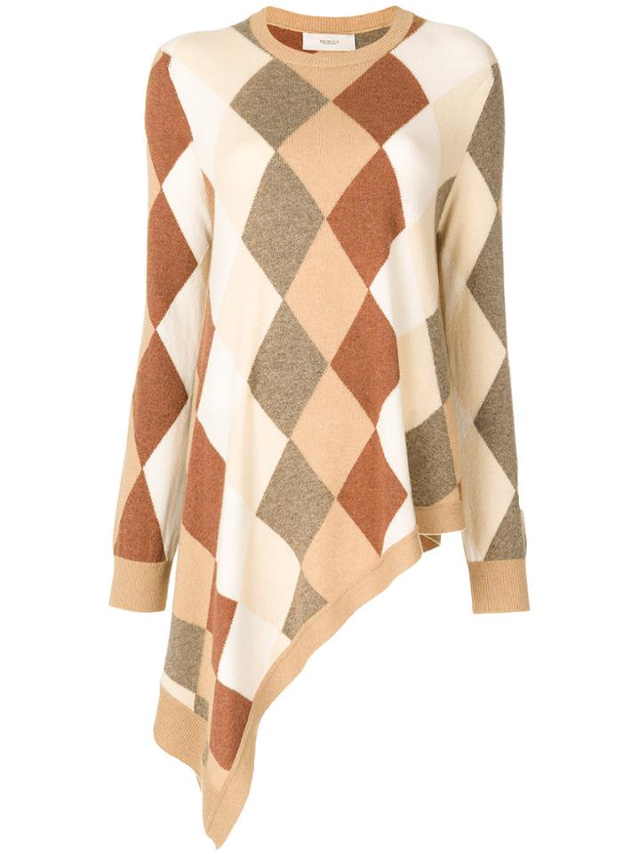 Pringle Of Scotland Asymmetric Argyle Knit Jumper - Nude & Neutrals