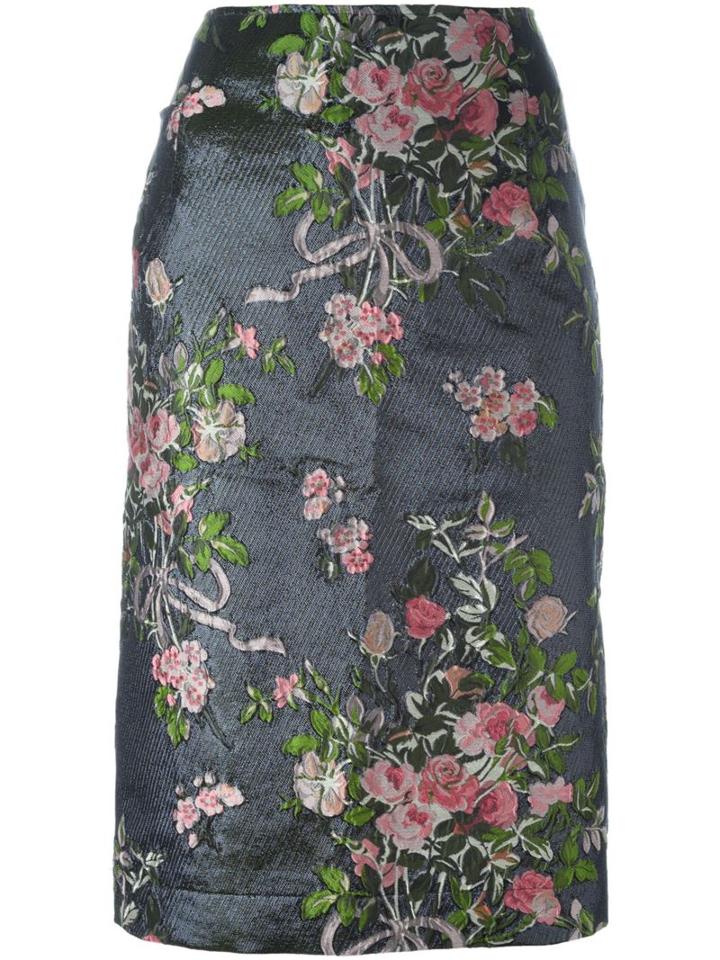 Lanvin Embroidered Flower Pencil Skirt