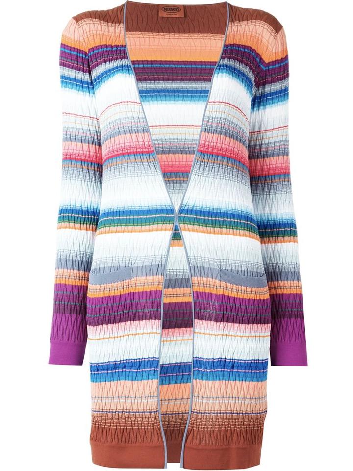 Missoni Knit Pattern Striped Cardigan, Women's, Size: 40, Grey, Cotton/rayon/polyester