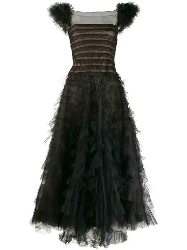 Oscar De La Renta Vintage Sleeveless Frilled Dress - Black