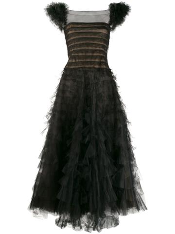 Oscar De La Renta Vintage Sleeveless Frilled Dress - Black