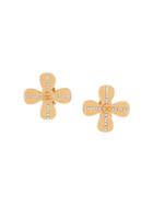 Chanel Vintage Flower Rhinestone Earrings - Gold