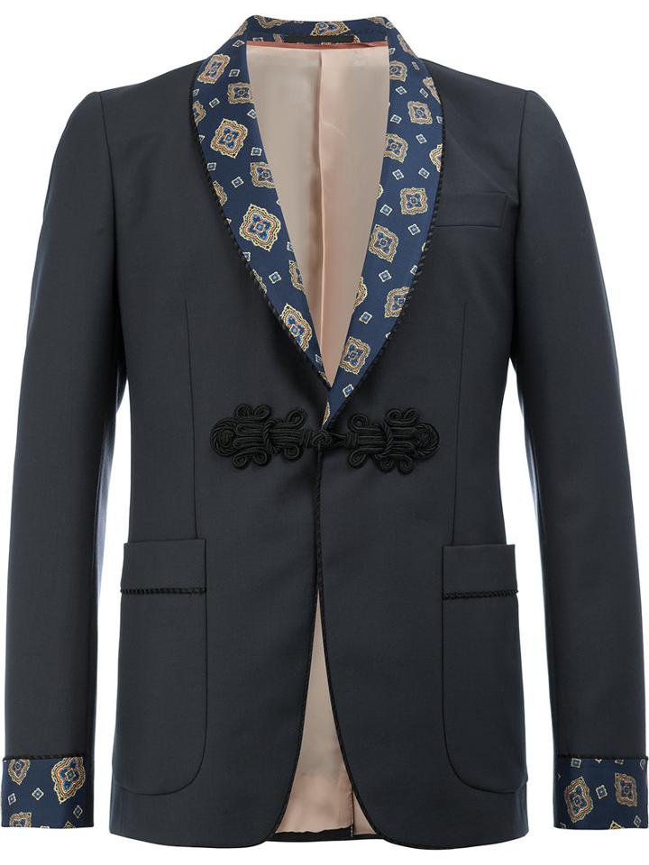 Gucci Patterned Shawl Lapel Blazer, Men's, Size: 46, Blue, Cupro/mohair/wool