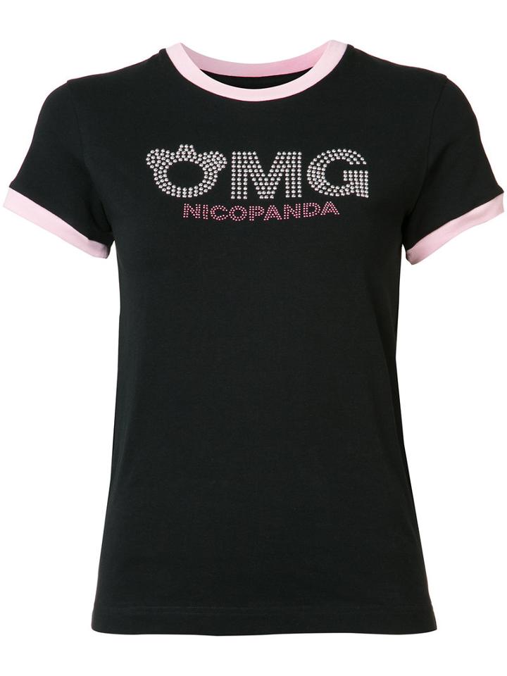 Nicopanda - Logo Ringer T-shirt - Women - Cotton - S, Black, Cotton