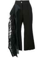 By Walid - Lace Frill Cropped Trousers - Women - Cotton/linen/flax - L, Black, Cotton/linen/flax