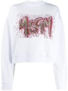 Msgm Sequin-embellished Logo Sweatshirt - White
