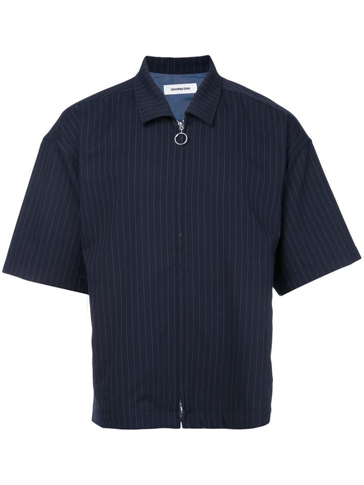 Monkey Time - Zip Front Half Sleeve Shirt - Men - Polyester - L, Blue, Polyester
