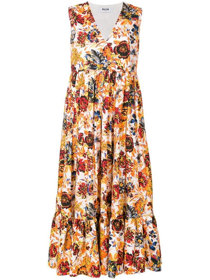 Msgm Floral Print Wrap Maxi Dress - Yellow
