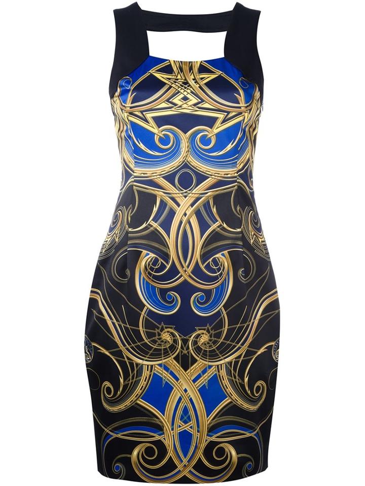 Versace Jeans Ornate Print Mini Dress, Women's, Size: 40, Blue, Polyester/spandex/elastane/acetate