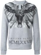 Philipp Plein Bull Skull Print Sweatshirt, Men's, Size: L, Grey, Cotton